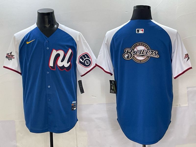 Men Milwaukee Brewers Blank Blue white All star 2025 Nike MLB Jersey style 01